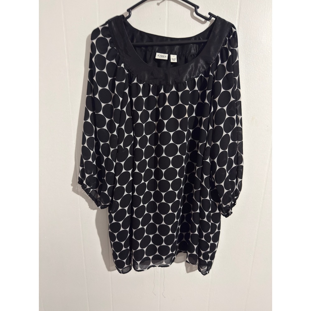Cato Woman Black White Polka Dot Chiffon Blouse Satin Trim Plus Size 22/24W